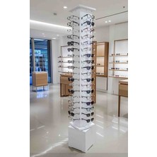 Upeka 84 Adetli Demonte 360 Dönebilen Ahşap Alt Kutu Metal Gövde Modern Gözlük Standı 1.80X30