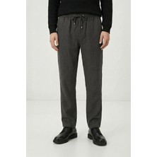 Giotelli Erkek Koyu Haki Normal Kesim Regular Fit %100 Keten Dokuma Lastikli Bel Pantolon