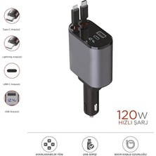 Trm G16 120W Süper Hızlı Şarjlı Bluetooth Transmitter Araç Şarj Cihazı Type-C Iphone Kablolu