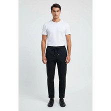 Sabri Özel Giotelli Siyah Slim Fit %100 Yün Balıksırtı Desenli Erkek Jogger Pantolon