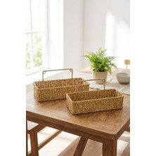 Plentiful ® 2’li Duvar Askılı Plastik Rattan Organizer – Dikdörtgen Hasır Görünümlü Mutfak Raf Sepeti, B