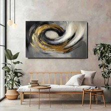 Artprinta Gold Spiral Soyut Kanvas Tablo – Modern Panoramik Duvar Dekoru