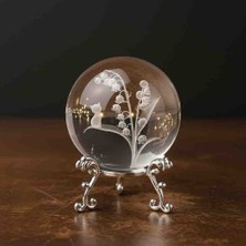 Sarego Kedi Çiçek Motifli Özel Lazer Işleme 3D Kristal Cam Küre Kar Küresi Metal Standlı Dekoratif Biblo Masaüstü Süs Ev Ofis Hediyelik Eşya Şık Tasarım Özel Gün Hediye