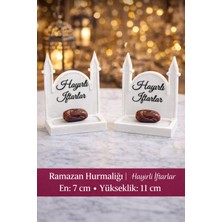 M&D Design Ramazan Hurmalığı 2’li Set – Hayırlı Iftarlar Yazılı Dekoratif Hurma Standı (7X11 Cm) Camii Figürlü