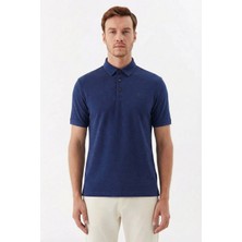 Sabri Özel Erkek İndigo Normal Kesim Regular Fit Pamuklu Dokuma Polo Yaka Tişört