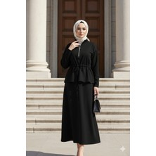 Vent Giyim Tesettür Kadın Krep Etekli Ikili Takım Beli Bağcıklı Spor Şık