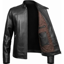 Tabakhanem Erkek Hakiki Jumbo Deri Ceket Siyah | Dik Yaka, Fermuarlı, Cepli, Kışlık