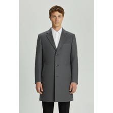 Sabri Özel Giotelli Gri Regular Fit Yün Karışımlı Ceket Yaka Orta Boy Erkek Palto