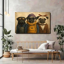 Artprinta Sevimli Pug Köpekler Panoramik Kanvas Tablo – Modern ve Eğlenceli Duvar Dekoru