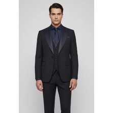 Sabri Özel Giotelli Erkek Lacivert Dar Kesim Slim Fit Şal Yaka 6 Drop Yelekli Smokin Takım Elbise