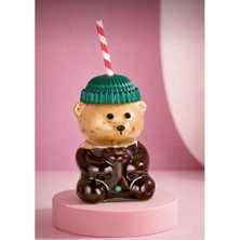 Syn Aksesuar Cam Soğuk Içecek Sevimli Ayıcık Bardak-Kapaklı Pipetli Bardak