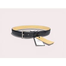 İstanbul Belt Hakiki Deri Erkek Kemer – Siyah – 3.5 cm – Klasik Model – Kare Dokulu Tasarım