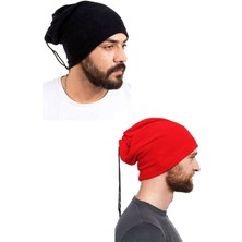 Karakaş 2 Adet Polar Ipli Bere ve Boyunluk Siyah Kırmızı