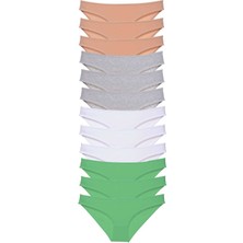 Royaleks 12 Adet Süper Eko Set Likralı Kadın Slip Külot Ten Gri Beyaz Yeşil