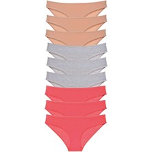 Royaleks 9 Adet Süper Eko Set Likralı Kadın Slip Külot Ten Gri Fuşya