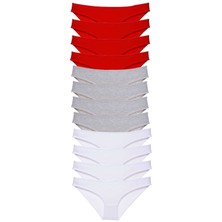Royaleks 12 Adet Süper Eko Set Likralı Kadın Slip Külot Kırmızı Gri Beyaz