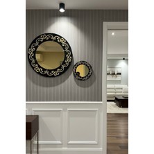 Nera Tasarım Desenli Ahşap Yuvarlak Duvar Aynası - Dekoratif Duvar Ayna Seti (40CM ve 20CM)