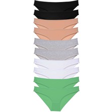 Royaleks 10 Adet Süper Eko Set Likralı Kadın Slip Külot Siyah Ten Gri Beyaz Yeşil