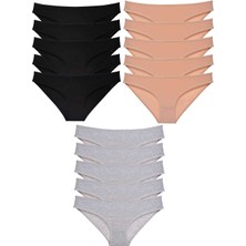 Royaleks 15 Adet Süper Eko Set Likralı Kadın Slip Külot Siyah Ten Gri