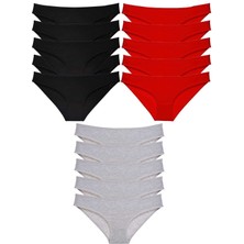 Royaleks 15 Adet Süper Eko Set Likralı Kadın Slip Külot Siyah Kırmızı Gri