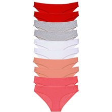 Royaleks 10 Adet Süper Eko Set Likralı Kadın Slip Külot Kırmızı Gri Beyaz Pudra Fuşya