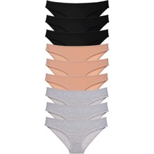 Royaleks 9 Adet Süper Eko Set Likralı Kadın Slip Külot Siyah Ten Gri