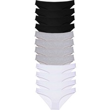 Royaleks 12 Adet Süper Eko Set Likralı Kadın Slip Külot Siyah Gri Beyaz