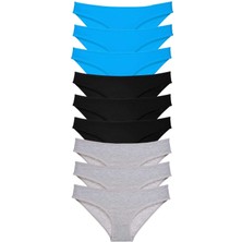 Royaleks 9 Adet Süper Eko Set Likralı Kadın Slip Külot Siyah Gri Mavi