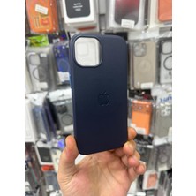 Elixem İphone 13 İphone 14 İphone 15 Uyumlu Lacivert İçi Kadife Logolu Deri Gizli Magsafe Sert Kılıf