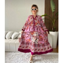  Kadın Viskon Kumaş Bordo Renk Bol Salaş Elbise