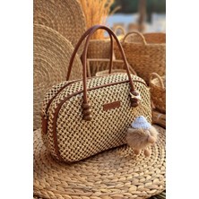 Fashion Cocktail Yüksek Kalite Kayış Çıkartılabilir Askılı Fermuarlı Gözlük Maskotlu Hasır El Omuz Çantası