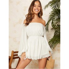 Fashion Cocktail Madonna Yaka Düşük Omuz Pileli Lastikli Egzotik Kadın Şort Tulum