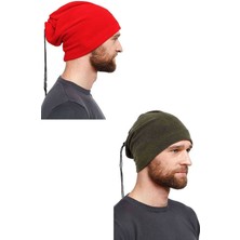 Karakaş 2 Adet Polar Ipli Bere ve Boyunluk Kırmızı Yeşil