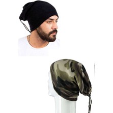 Karakaş 2 Adet Polar Ipli Bere ve Boyunluk Siyah Kamuflaj