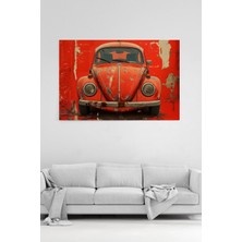 HonataDizayn Kırmızı Nostaljik Vosvos Klasik Araba Modern Dekoratif Duvar Kanvas Tablo