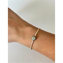 Çelik Nazar Boncuklu Zirkon Lastik Bileklik