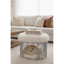 Missidea El Örgüsü Peluş Minderli Kedi Yatağı ve Dekoratif Puf Gri