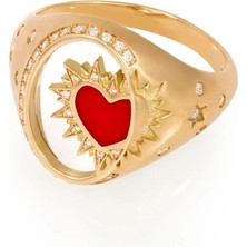 14K Çelik Üzeri Altın Kaplama Cam Yüzey Figür Yüzük