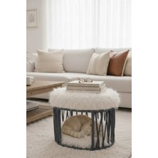 Missidea El Örgüsü Peluş Minderli Kedi Yatağı ve Dekoratif Puf Antrasit