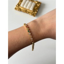 Çelik Renkli Zirkon Yonca Bileklik