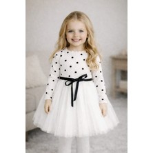 Şirin Şeyler Butiği Linda Kız Çocuk Prenses Kabarık Tütü Elbise Uzun Kol Puantiyeli Esnek Likralı Tüllü Elbise Yılbaşı Hediyesi