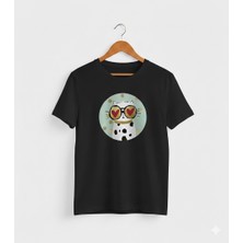 Texrium Özel Tasarım Kalp Gözlü Cool Kedi Baskılı %100 Pamuk  T-Shirt