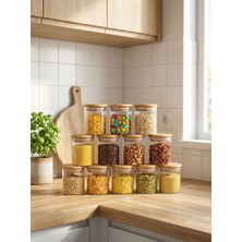 Medushop 12 Adet Vakumlu Bambu Kapaklı Borosilikat Baharatlık, Saklama Kabı, Çerezlik, Mumluk (200 Ml) Jarpot