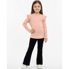 Ege Bebek Kız Çocuk Fitilli Taşlı Mevsimlik Şık 2'li Takım L 4-12 Yaş Taşlı Ispanyol Paçalı Tayt ve Bluz