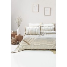 Şaheser Home Collection Lia Jakarlı Müslin Yatak Örtüsü Seti, Doğal Dokulu, Çizgili Desenli %100 Pamuk Müslin Yatak Örtüsü