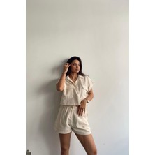 Boom Bester Kadın Premium Kalite Keten Flam Şort Astarlı Beli Lastikli