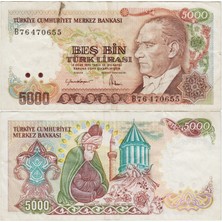 Banknoting 7. Emisyon 5000 Lira B76 Büyük Mevlana. Çok Temiz.