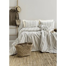 Şaheser Home Collection Doly Iplik Boyalı Nevresim Takımı, Ince Çizgili Desen, %100 Pamuk Kumaş, Nefes Alan Nevresim Takımı