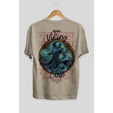 Ankhises Loke Arka Baskılı Bej Oversize T-Shirt Erkek Kadın Pamuk Bisiklet Yaka Tişort