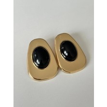 14K Çelik Üzeri Altın Kaplama Siyah Avakado Küpe